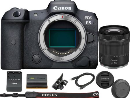 Canon EOS R5 Mirrorless Digital Camera with Canon RF 24-105mm f 4-7.1 IS STM Lens For Sale