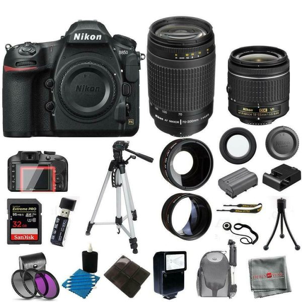 Nikon D850 DSLR Camera + 4 Lens Kit: 18-55mm VR + 70-300mm + 32GB Kit Online Hot Sale