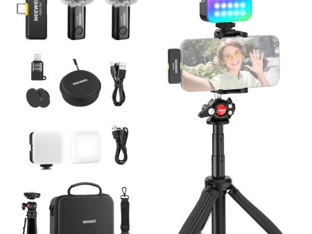 NEEWER PA048 Vlogging Kit for Phone with RGB Light Wireless Mic Selfie Stick For Sale