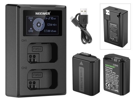 NEEWER 2-Pack NP-FW50 1100mAh Sony Replacement Battery Charger Set For Sale